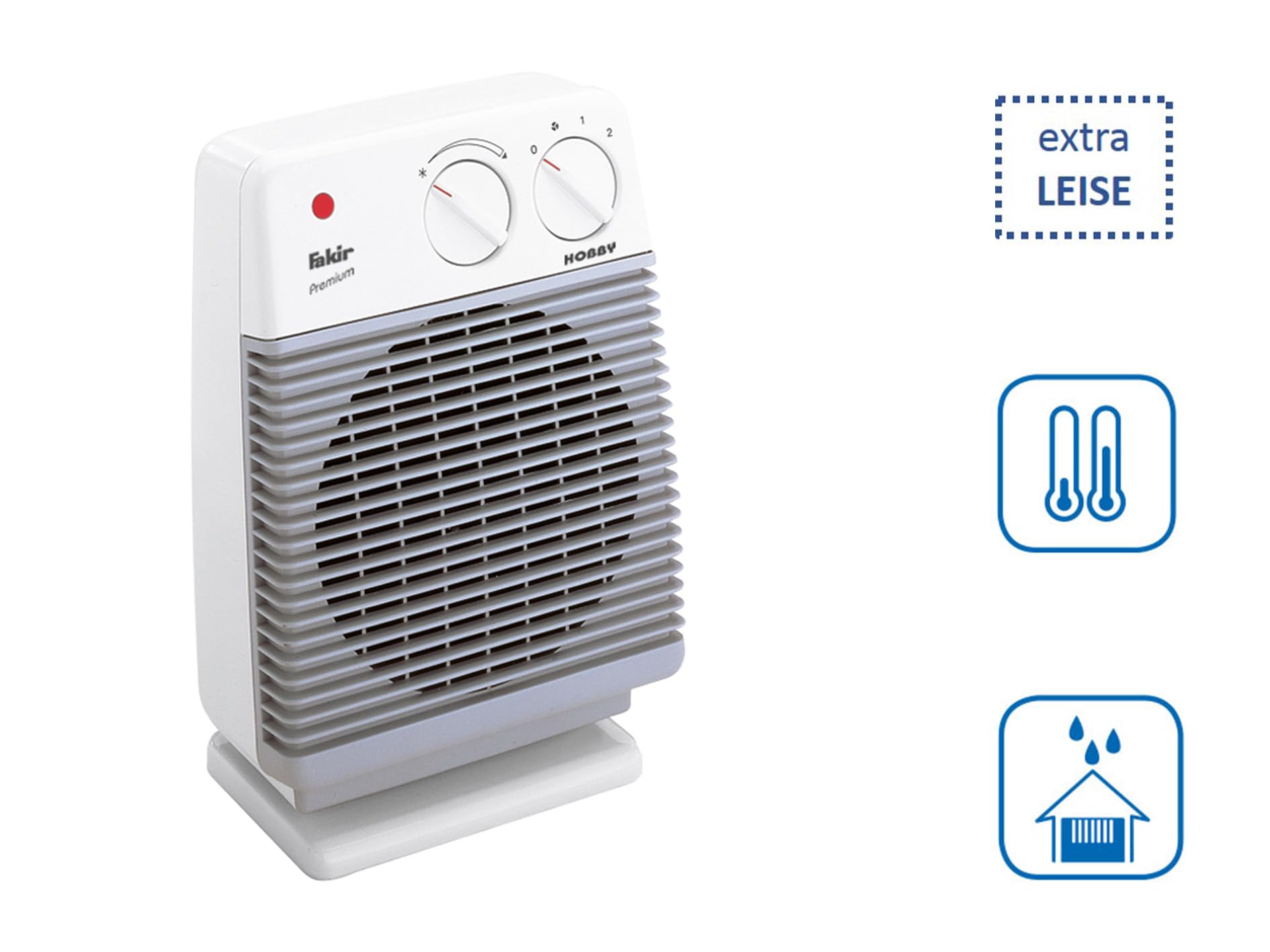 Fakir HL 600 Hobby/termowentylator łazienkowy, wentylator stołowy, z 2 poziomami ogrzewania, w zestawie zawór termostatowy, bardzo cichy – 2000 W, kolor jasnoszary