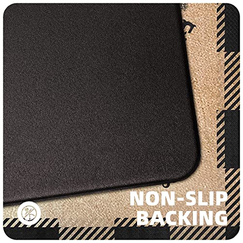 Kitchen Mat Set Of 2 Farmhouse Anti Fatigue Floor Mat,Rooster Buffalo Plaid Sunflowers Kitchen Rug Sets Pvc Leather Waterproof & Non-Slip Comfort Standing Mats For Kitchen,Sink,Office,Laundry #TOP4