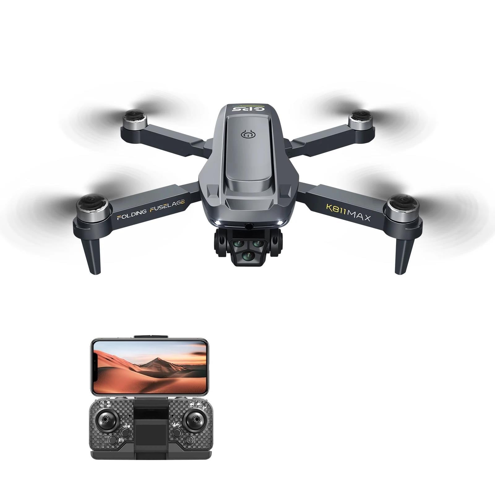 Dron k811 MAX 5g Profesional para fotografía aérea 4k HD con Doble cámara omnidireccional y Sistema de evitación de obstáculos, con Pantalla de Juguete.,Single Battery
