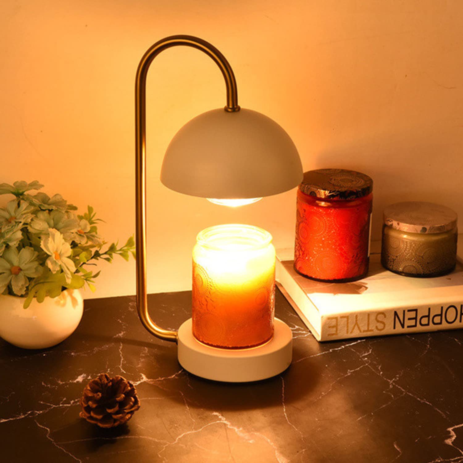 Electric Candle Warmer Lamp Dimmable Wax Melter Candle Warmer Lamp with Timer Aromatic Candle Holders for Home Office Bedroom Living Room Gift (Without timer, B White)