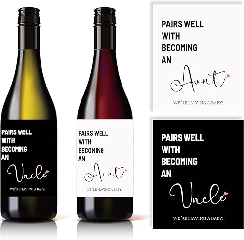4 etiquetas de vino para revelación de embarazo, combina bien con calcomanías para botellas de vino de convertirse en una tía, regalo para tía y