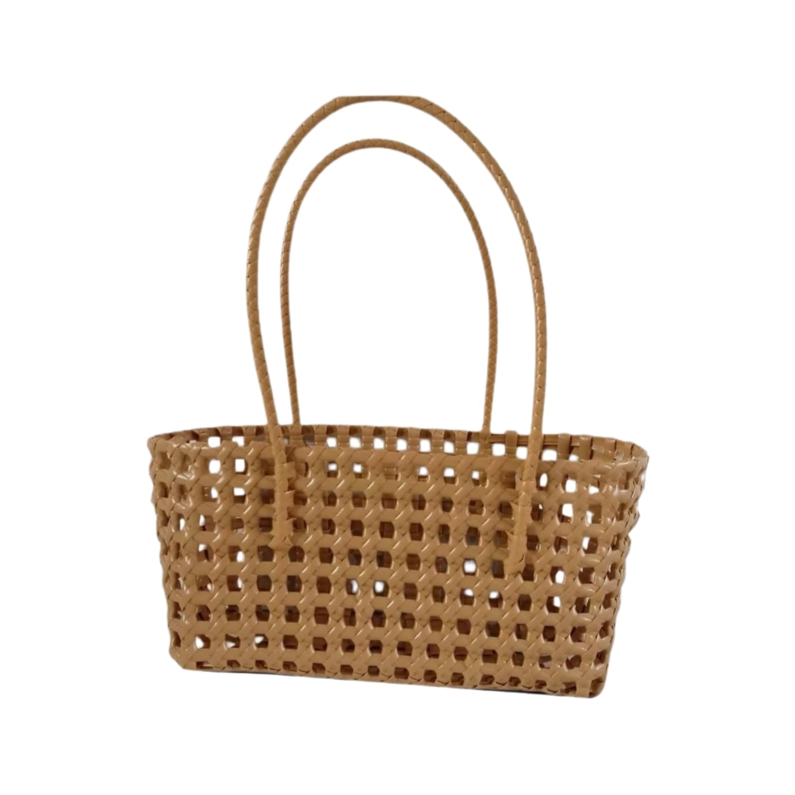 Borsa Spalla Paglia in Tessuto Cavo A Griglia Aperto Retangolo Casual di Spiaggia Estiva Grande capacità-Red