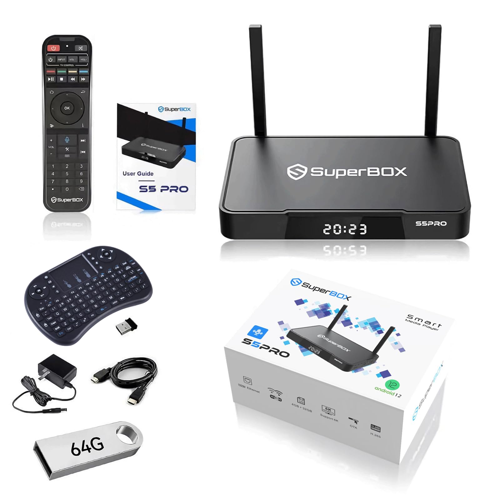 New S5 por Super Bundle Box 12.0 Android Intelligent System 4G + 32G Self-contained Memory (with Keyboard Remote Control *1 64G Mobile USB Flash Drive *1 Instruction Manual *1 HD Cable *1)