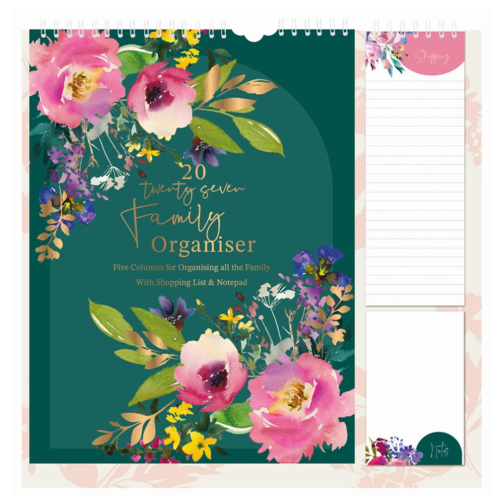 2027 Floral Family Organiser Calendar with Shopping List & Notes Pad
