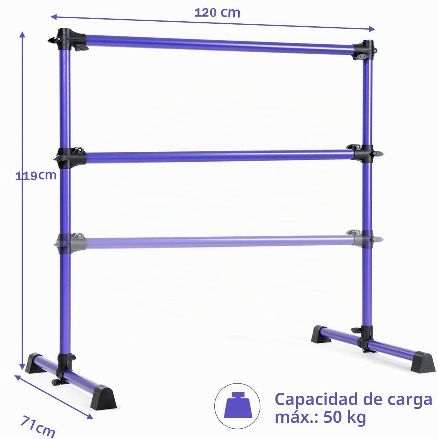 GOPLUS Barra de Ballet Clásica Doble de Altura Ajustable 7-112 cm y Extraíble, para Ballet, Gimnasia, Streching, Carga Máxima 50 kg, 123 x 71 x 119 cm