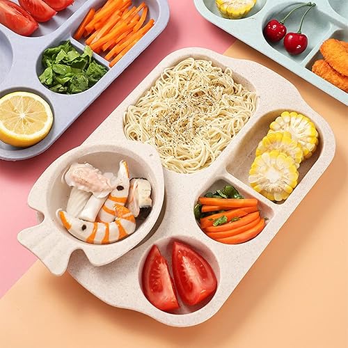 Miniatura 3 de INCAUCA Paquete de 2 platos divididos de paja de trigo, platos llanos de 5 secciones, bandeja rectangular dividida para adultos, bandeja de almuerzo