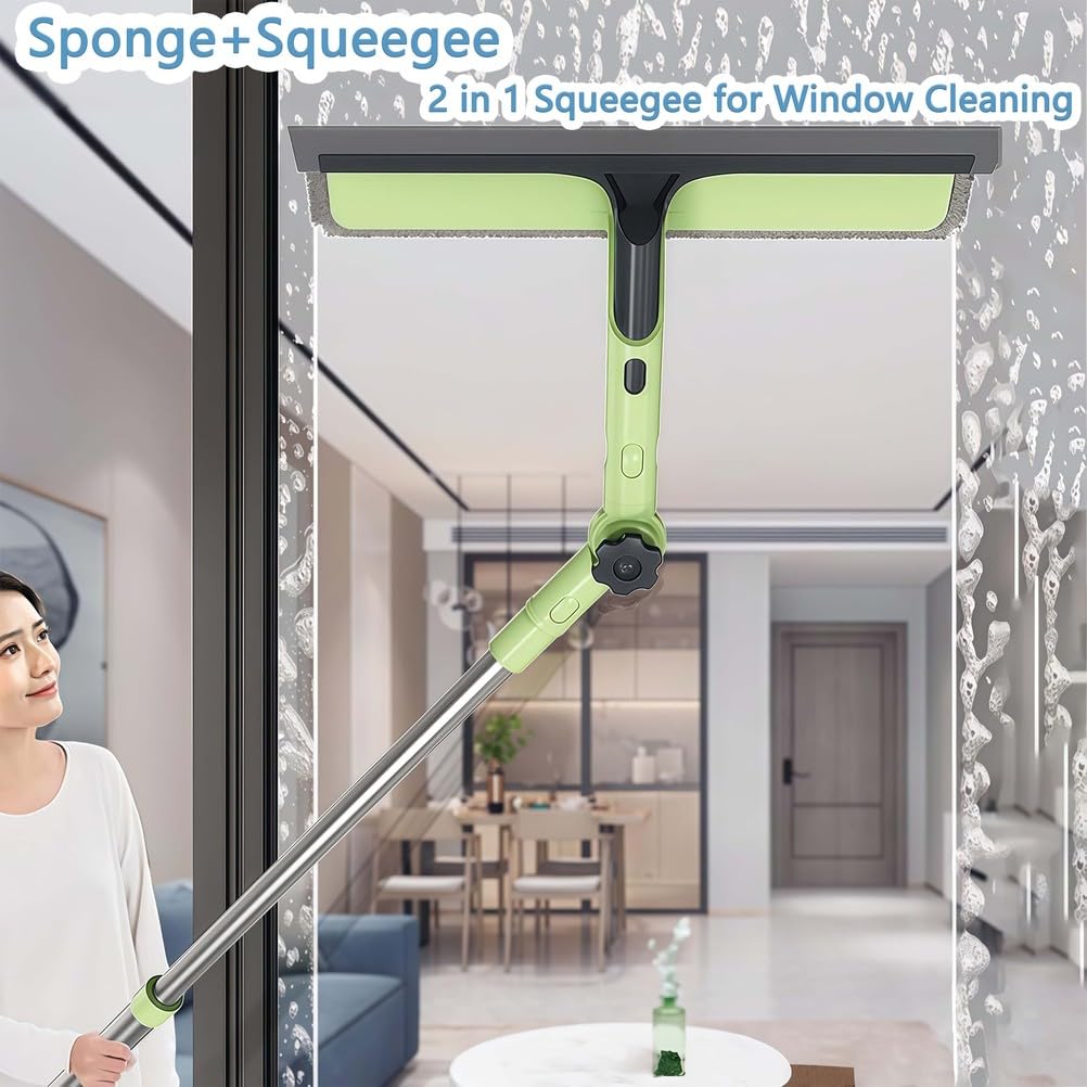 Herramienta de limpieza de ventanas para acristalamiento alto y doble, rasqueta de cristal multifuncional para techo de invernadero, ideal para suelos y puertas, solución de limpieza profesional