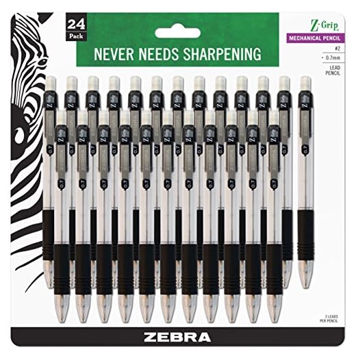 Zebra Z-Grip Druckbleistift, 0,7 mm Spitzengröße, HB #2 Graphit, schwarzer Griff, 24 Stück – (Packung mit 6 Packungen, insgesamt 144 Stück)