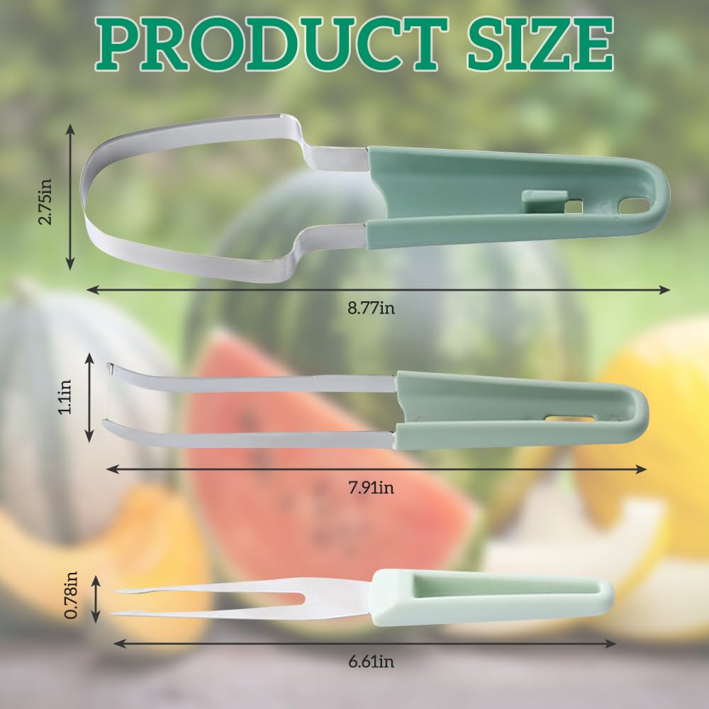3-in-1 Wassermelonen Schneider Edelstahl - Fruchtschneidegabel Grün