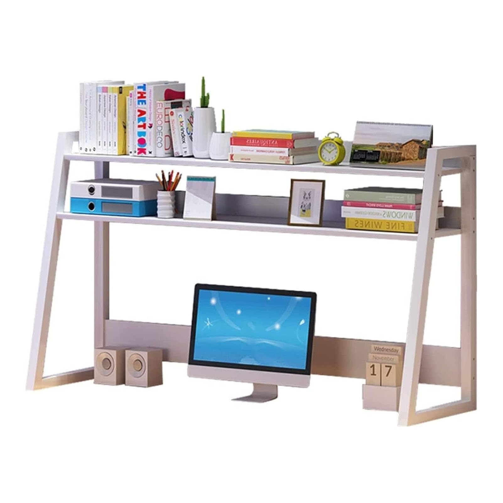 ASerZenith Desktop Organizer 2 Tier Countertop Hutch Bookshelf, Desktop Computer Bookcase Desktop Shelves Organizer Storage Rack