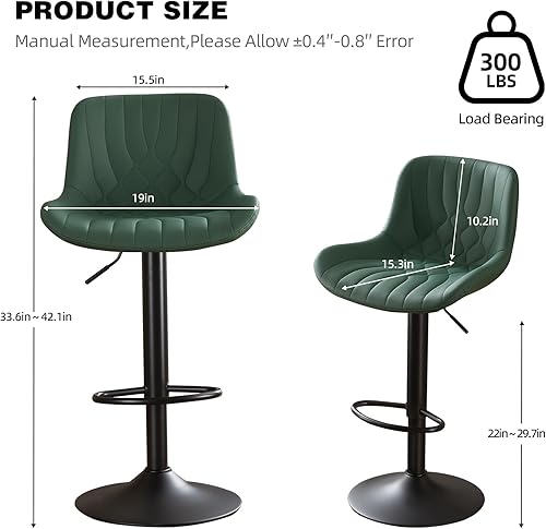 Miniatura 3 de Juego de 2 taburetes de bar ajustables, sillas de bar giratorias de 360 con asiento de piel sintética y marco de metal, taburetes de bar modernos