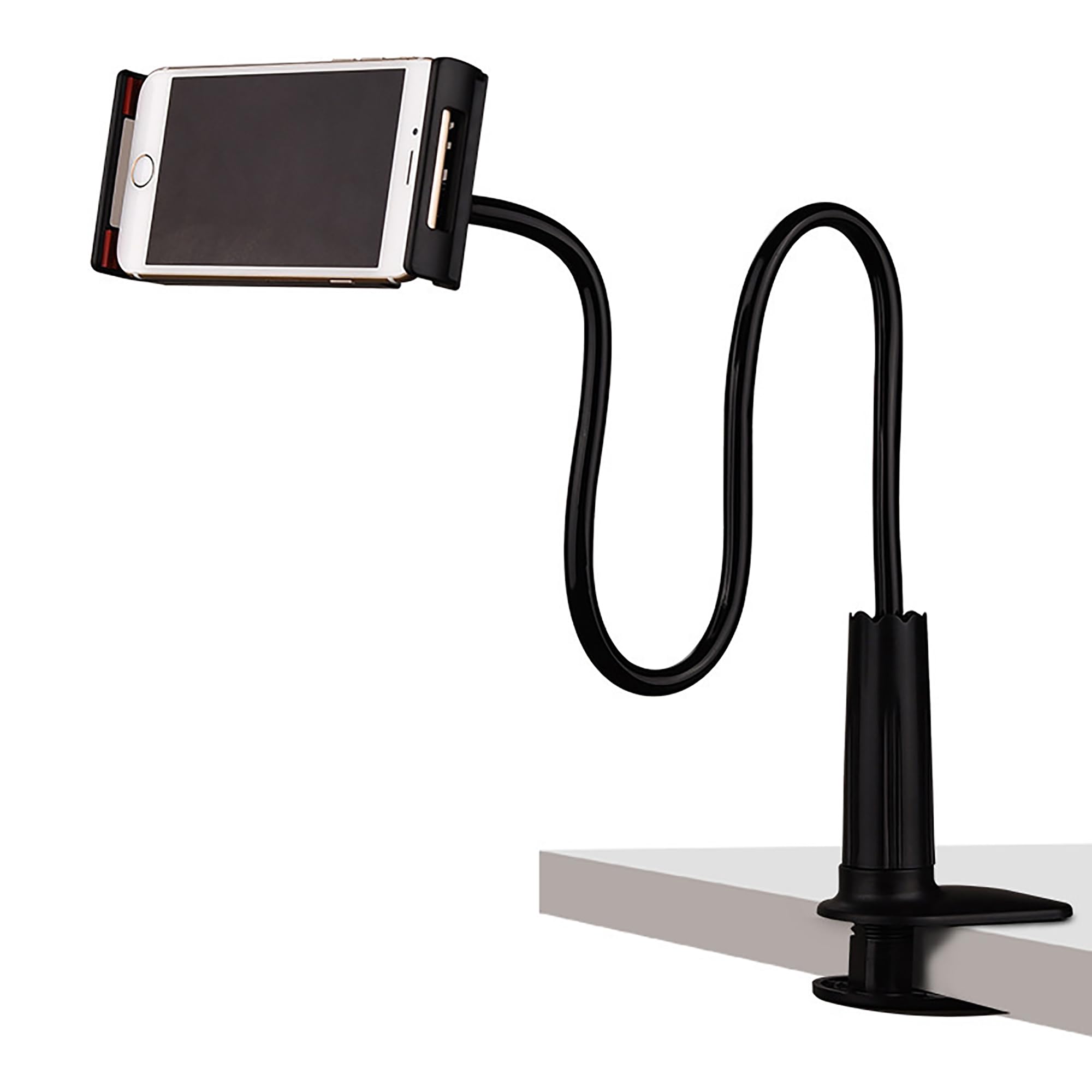 Telefonhalterung, Universal, um 360 ° drehbar, mit flexiblem Schwanenhals, Langer Arm, für iPhone 12 Mini, alle Smartphones (schwarz)