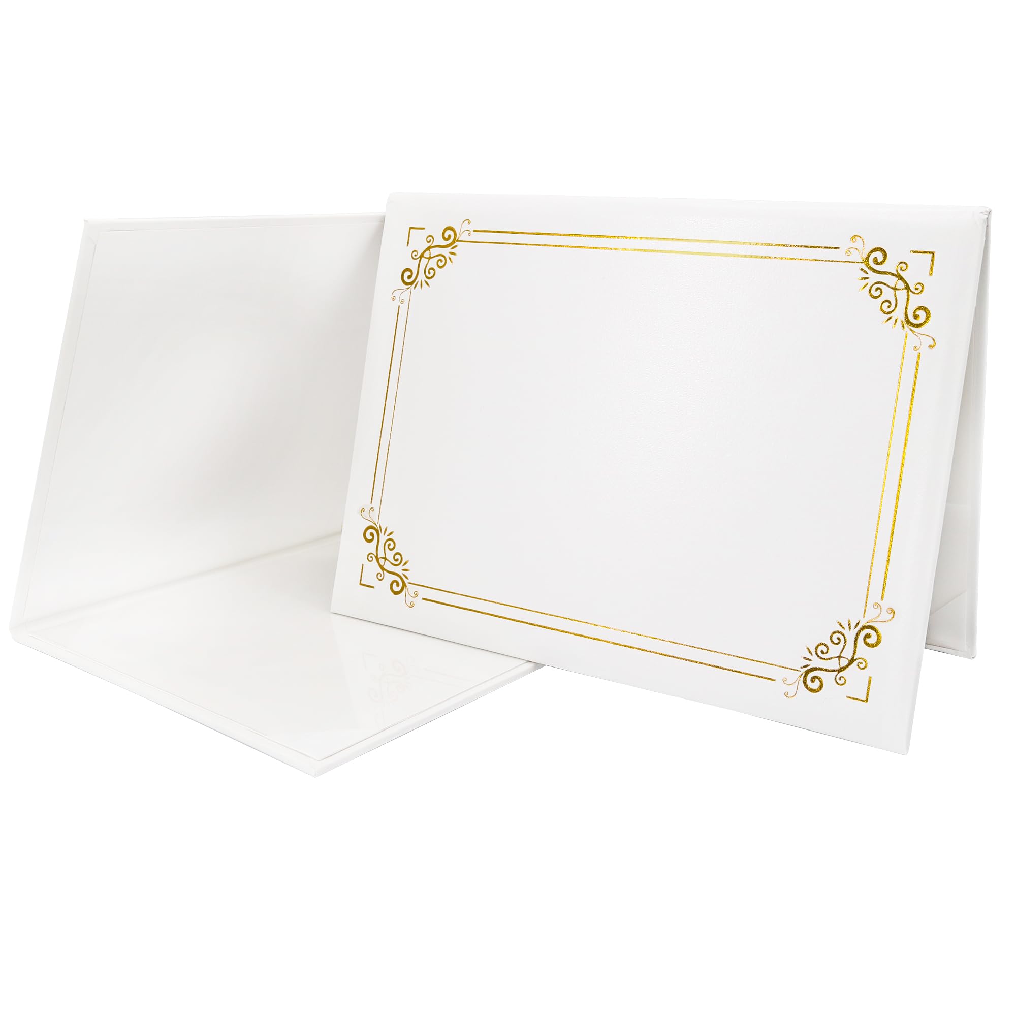 GraduationMall Diploma Cover Certificate Holder with Gold Foil Border for A4 Award Paper Classic Smooth White