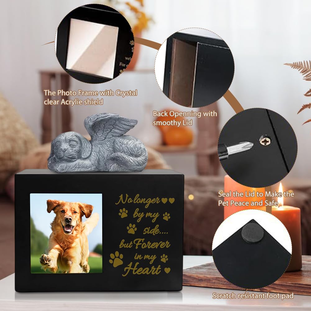 Urne Hund, Tierurnen für Hunde mit Hundeengel Gedenkstein Hund, Hundeurne mit Fotorahmen, Haustier Einäscherung Box, Tierurnen für Katze, Gedenkgeschenk für Verlorene, für 35kg große Hundes(B)