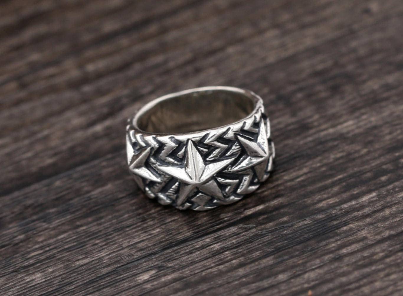 Punk Fashion Five-Pointed Star Male Wide Retro Ring Regalos para Amante Silver, 16Th, OZZKI, Plata,