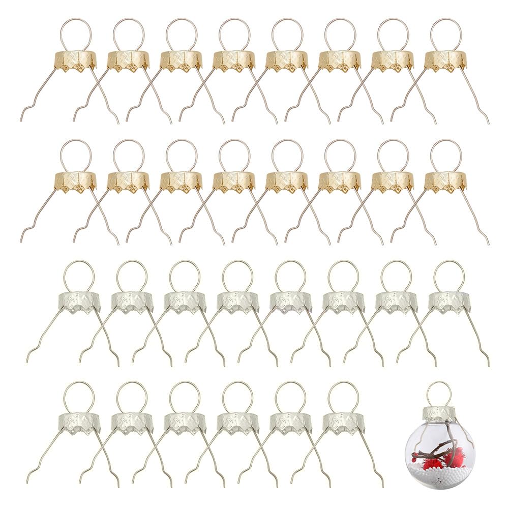 Arricraft 200 Pcs 2 Colors Round Christmas Ornament Caps, Aluminum Ornament Caps Replacement Hangers, Removable Metal Hangers for Glass Porcelain Christmas