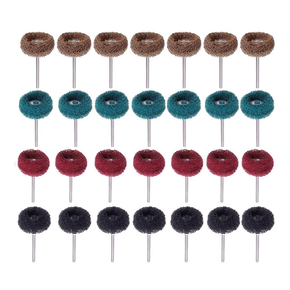 Luo ke 28 Pcs Abarsive Nylon Fiber Buffing Wheel Mini Scouring Pad Brush Polishing kit- Includes 4 Different Grit Sizes Nylon Fiber Grinding Tips For Dremel Rotary Tool