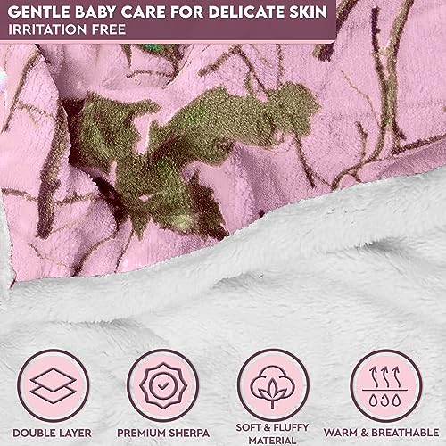 Image of Ultra Soft Sherpa Fleece Camo Throw Blanket | Cozy, Plush Baby Blanket for Kids | Reversible with Camo Prints | Washable | Wide Size for Extra for Warmth & Comfort | Cute Baby Shower Present