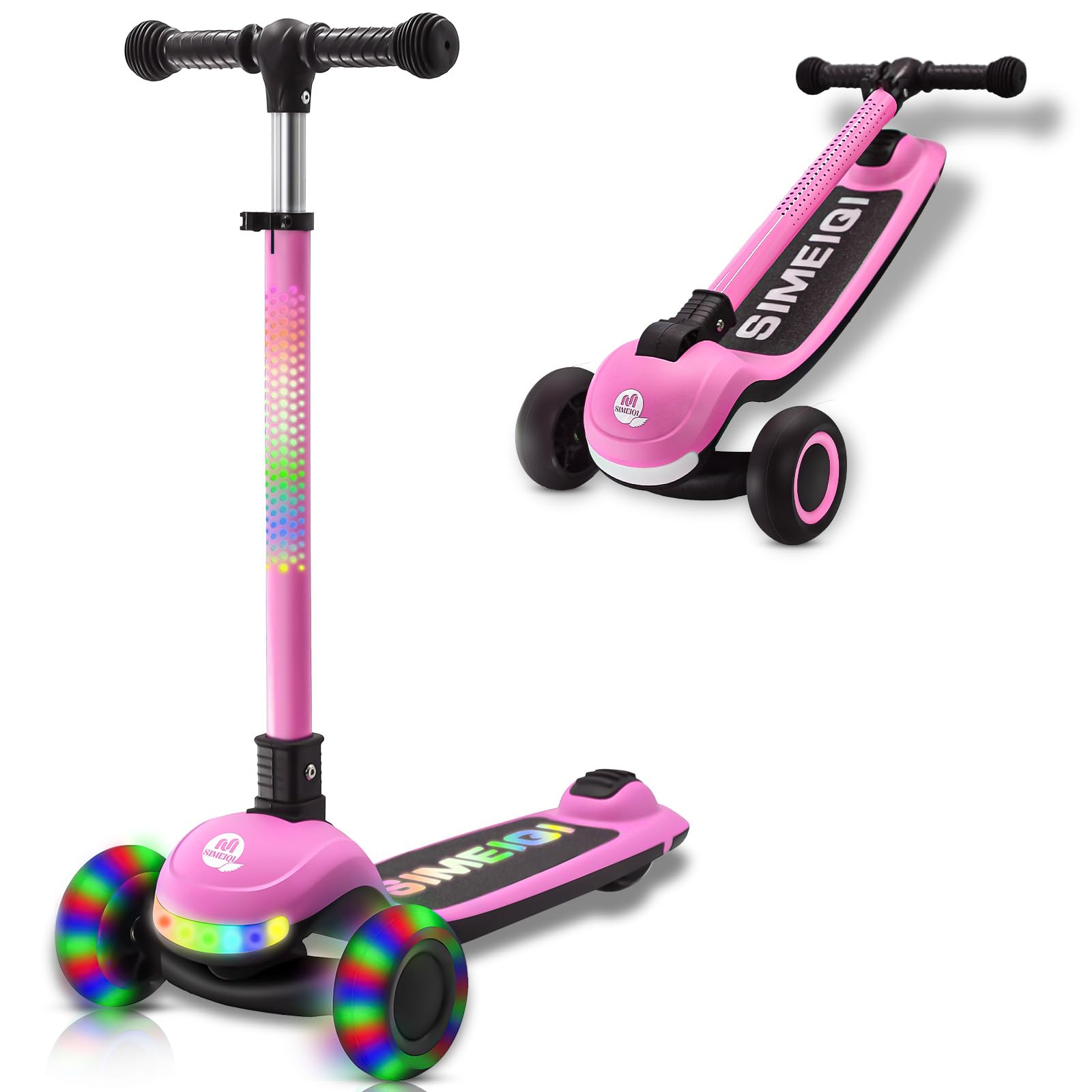 3-Wheels Kids Scooter with LED Light-up Wheels Handlebar & Deck 3 Wheel Folding Scooter for Toddlers Girls Boys Ages 3-12 Lean to Steer, Extra-Wide Wheels, Kick Scooter for Children