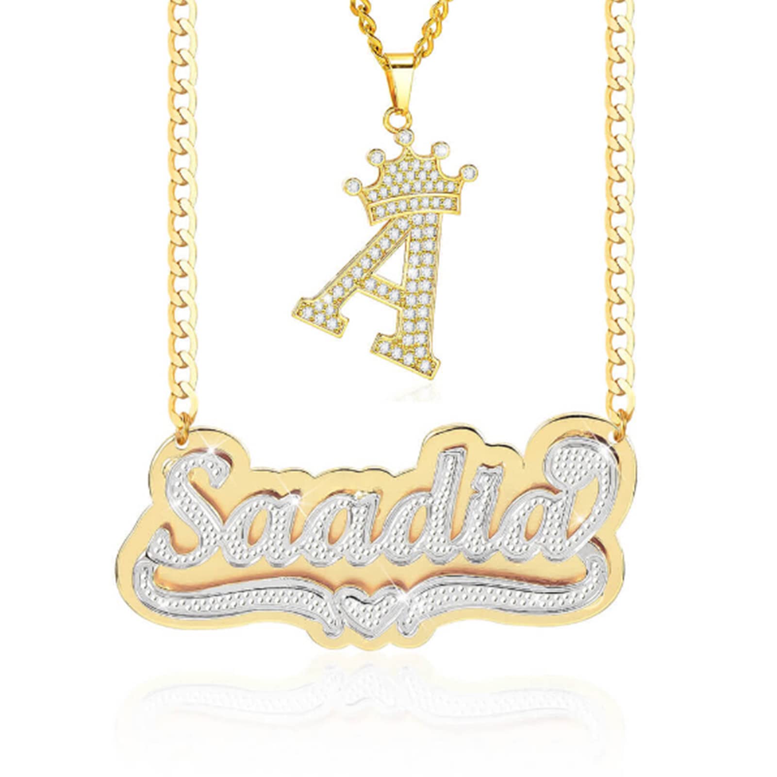 Custom Name Necklace with Heart 18K Gold-Plate Double Plated Name Necklace Personalized Nameplate Necklace Jewelry Gift for Women Girls