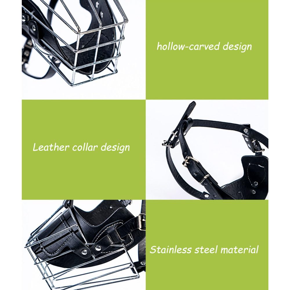 Bozal para Perro Bozales Anti-Morder Transpirable Cesta de Metal para la Cara para Perros Anti Morder y Ladrar,Correa de Cuero Ajustable Adecuada para Perros Grandes pequeños y medianos de 7.5 a 35 kg