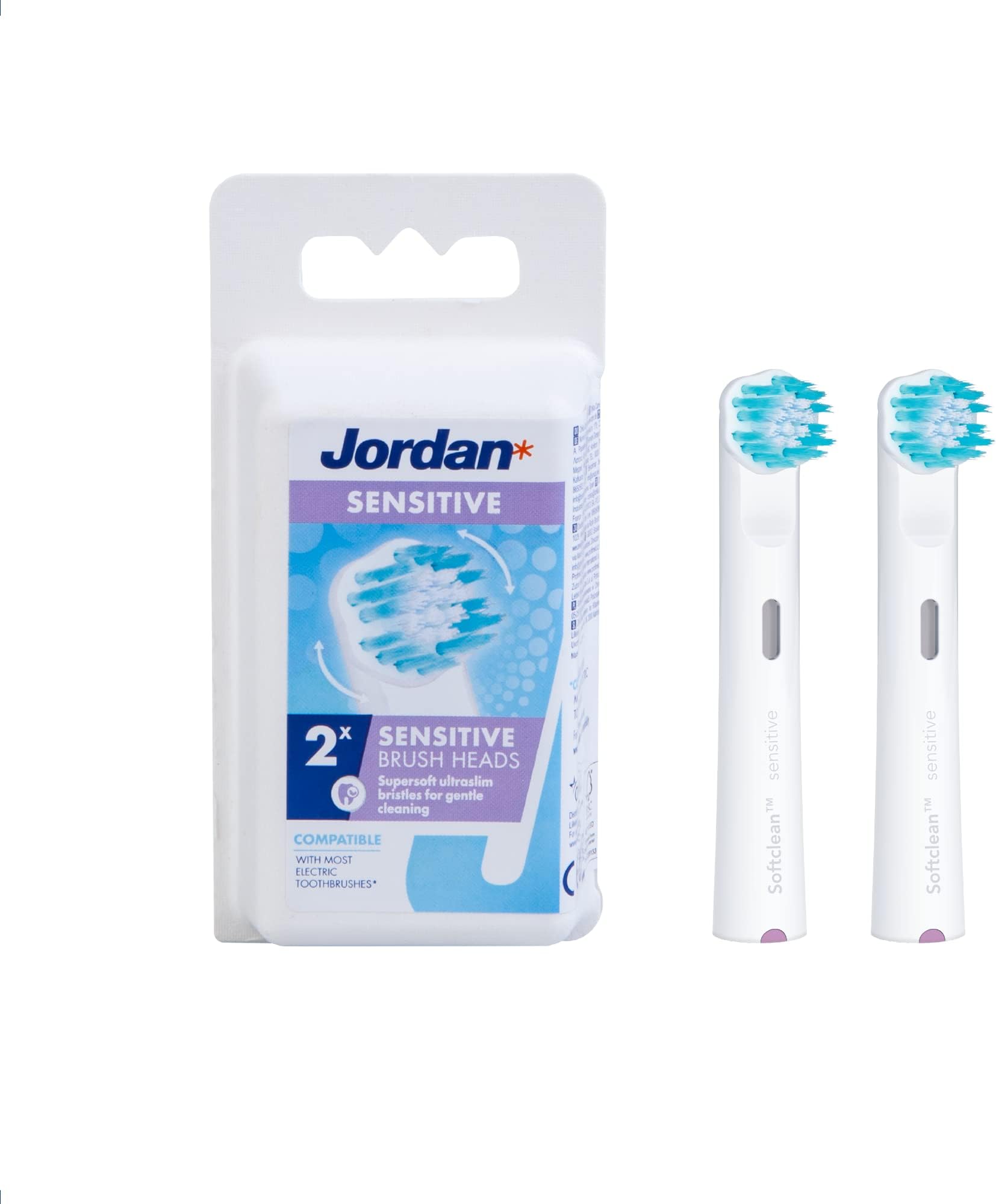 Jordan Sensitive Electric Toothbrush Heads with Extra Gentle Cleaning Oral B Compatible 2 Pack