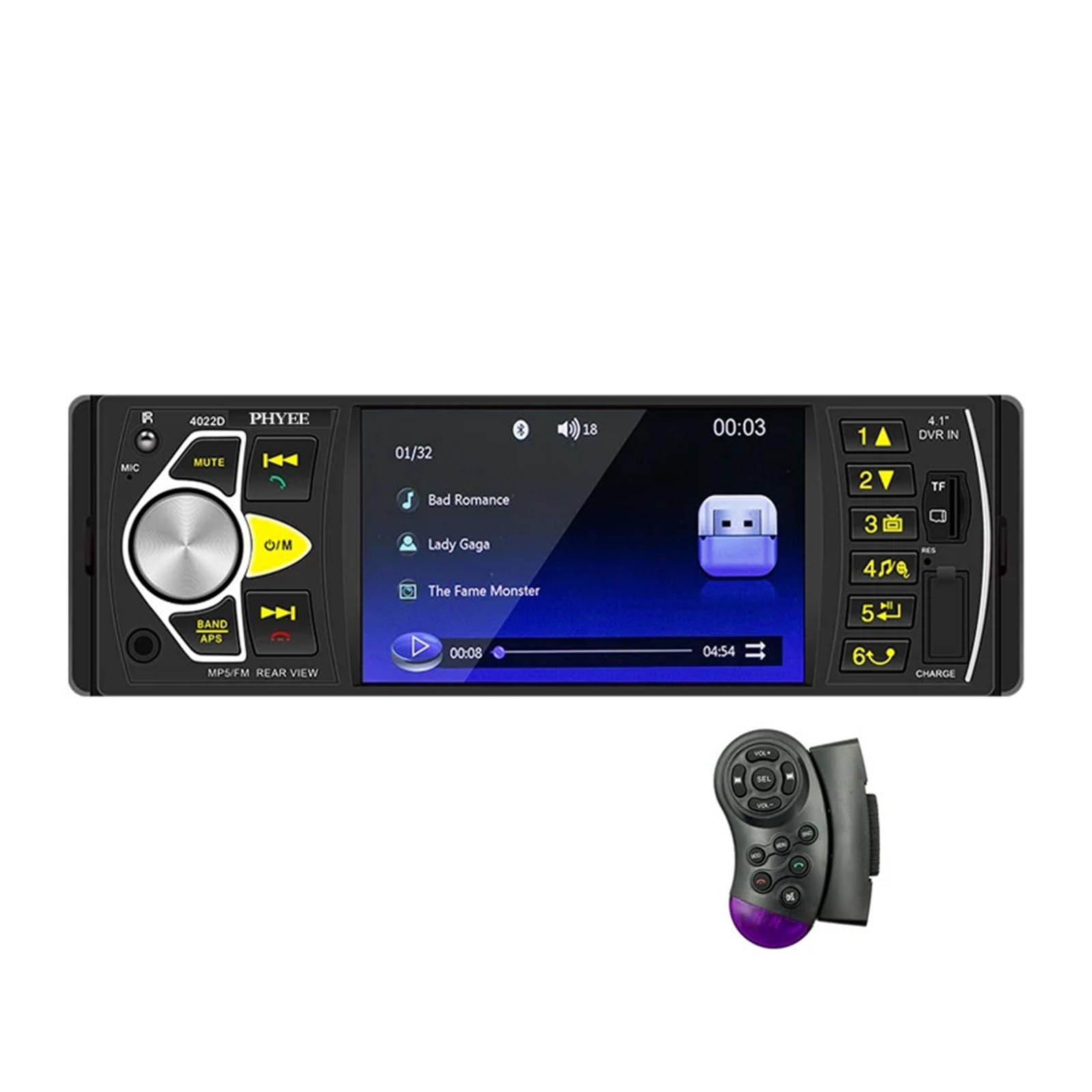 Autoradio Bluetooth, 1 Din, MP5-Player, Freisprecheinrichtung, USB TF Aux FM Stereo, Lenkradfernbedienung, Rückfahrkamera, Head Unit 4022D