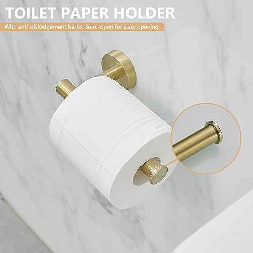 Miniatura 5 de Juego de 5 piezas de accesorios de baño de oro cepillado de 24 pulgadas, juego de toallero de mano de granja y 2 ganchos para toallas, montaje en