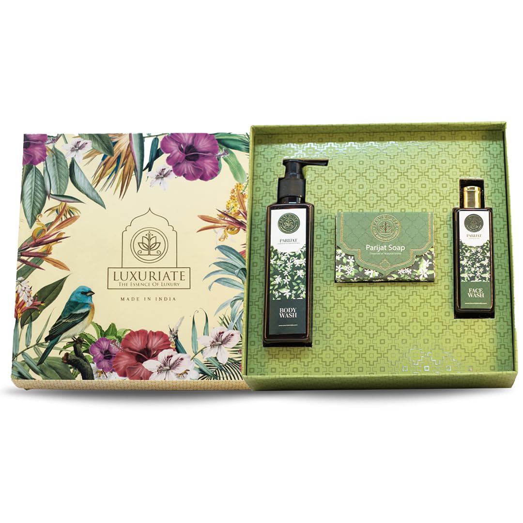 LUXURIATE Parijat Body Care Gift Set Box 3PC - Soap, Body Wash, Face Wash Gift for Sister | Gift for Diwali | Gift for Wedding | Gift for Women-image-31