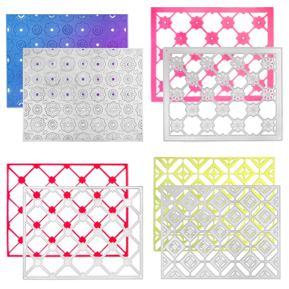 AFUNTA4 PCS Rectangular Die Cuts for Card Making, Openwork Lace Card Making Supplies, 3D Background Metal Cutting Dies for DIY Scrapbooking Album Card Decor