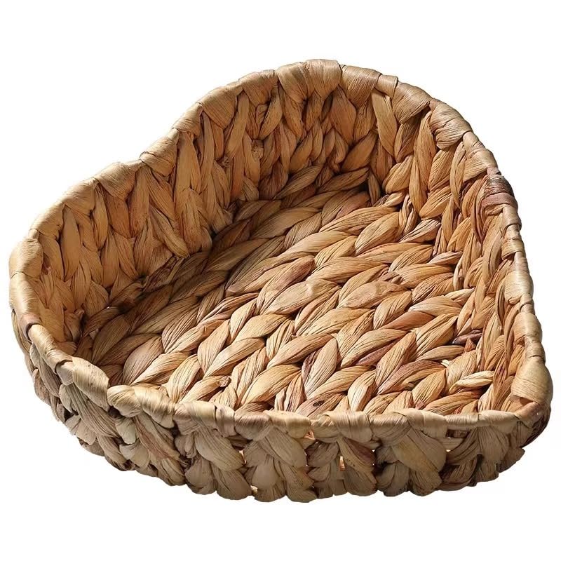 Hand Woven Water Hyacinth Heart Shape Storage Basket for Home Office or Decorative Organizer for Gifts (Large Size)