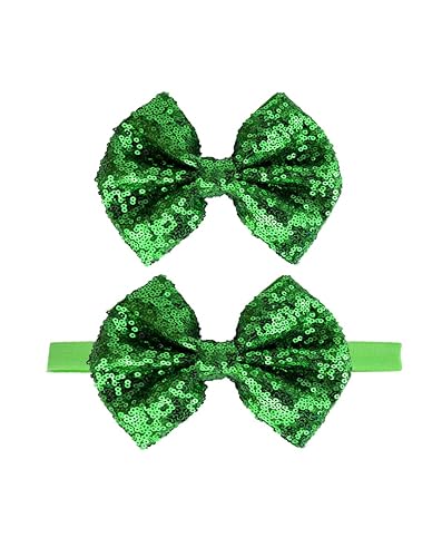 BHC03 - Diadema de lentejuelas de Navidad para bebé lazo rojo y verde con purpurina