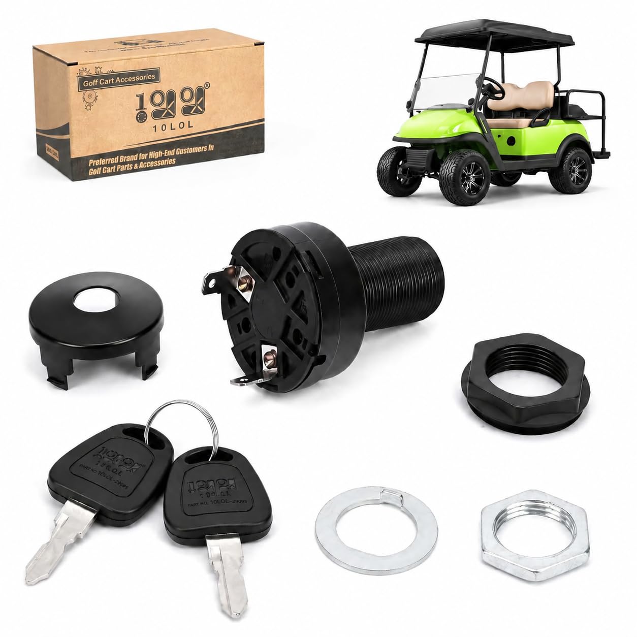 10L0L Golf Cart Starter Ignition Key Switch for Club Car Precedent Ignition Switch Electric 2004+ 2 Terminal 1025086-01 102508601