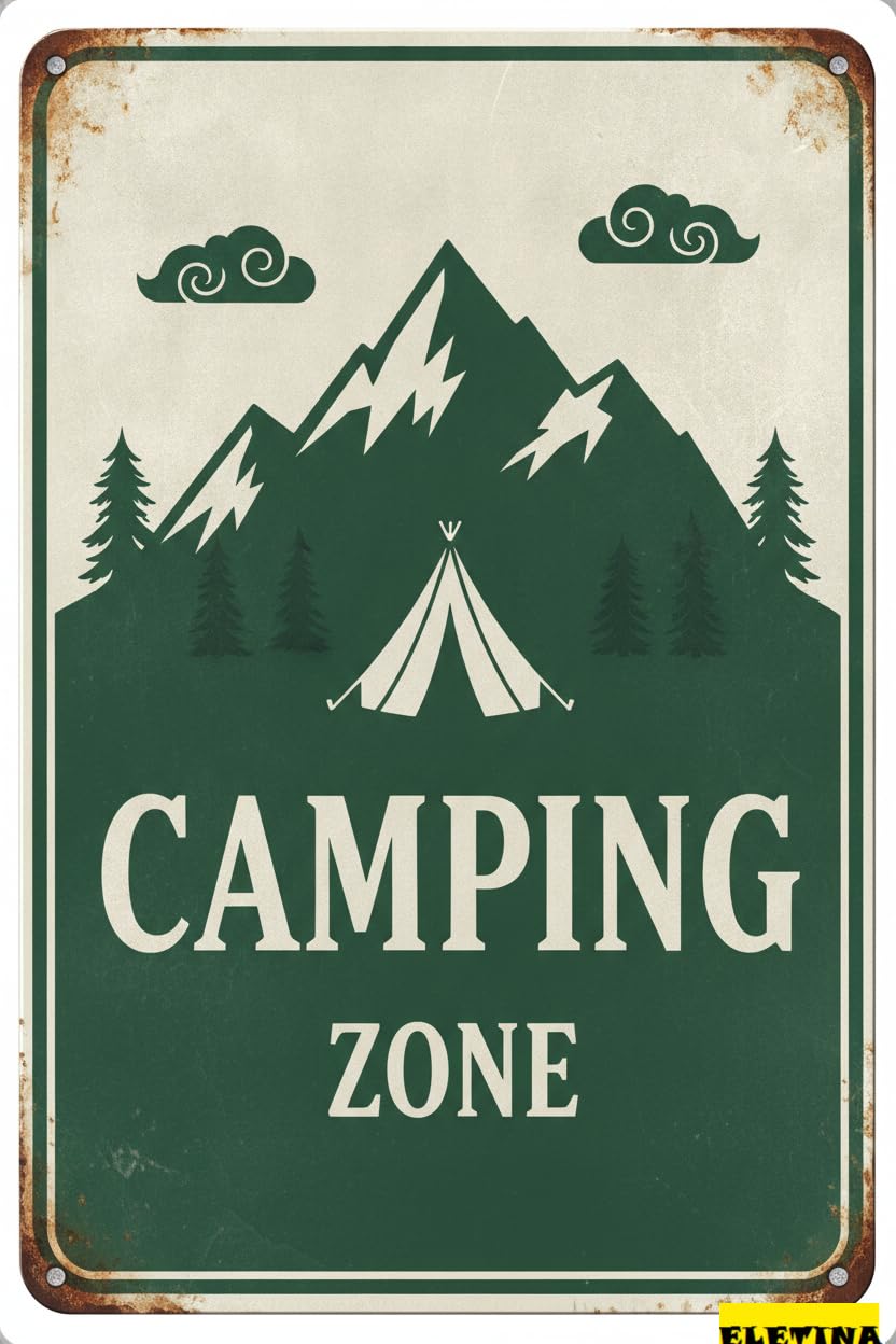 Camping Zone Metal Functional Directivity Warning Sign Floor Road Street High Way Gate Business Decor 8x12in