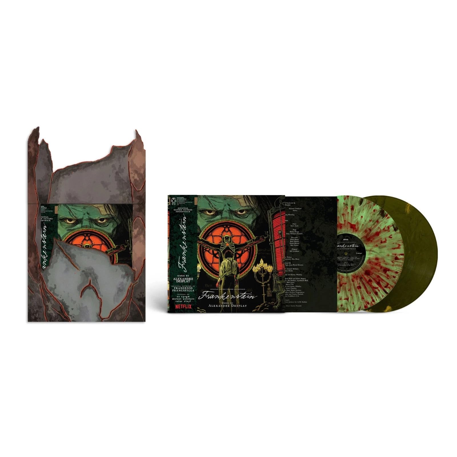 Frankenstein Soundtrack, Green with Red Yellow Gold Splatter Alexandre Desplat