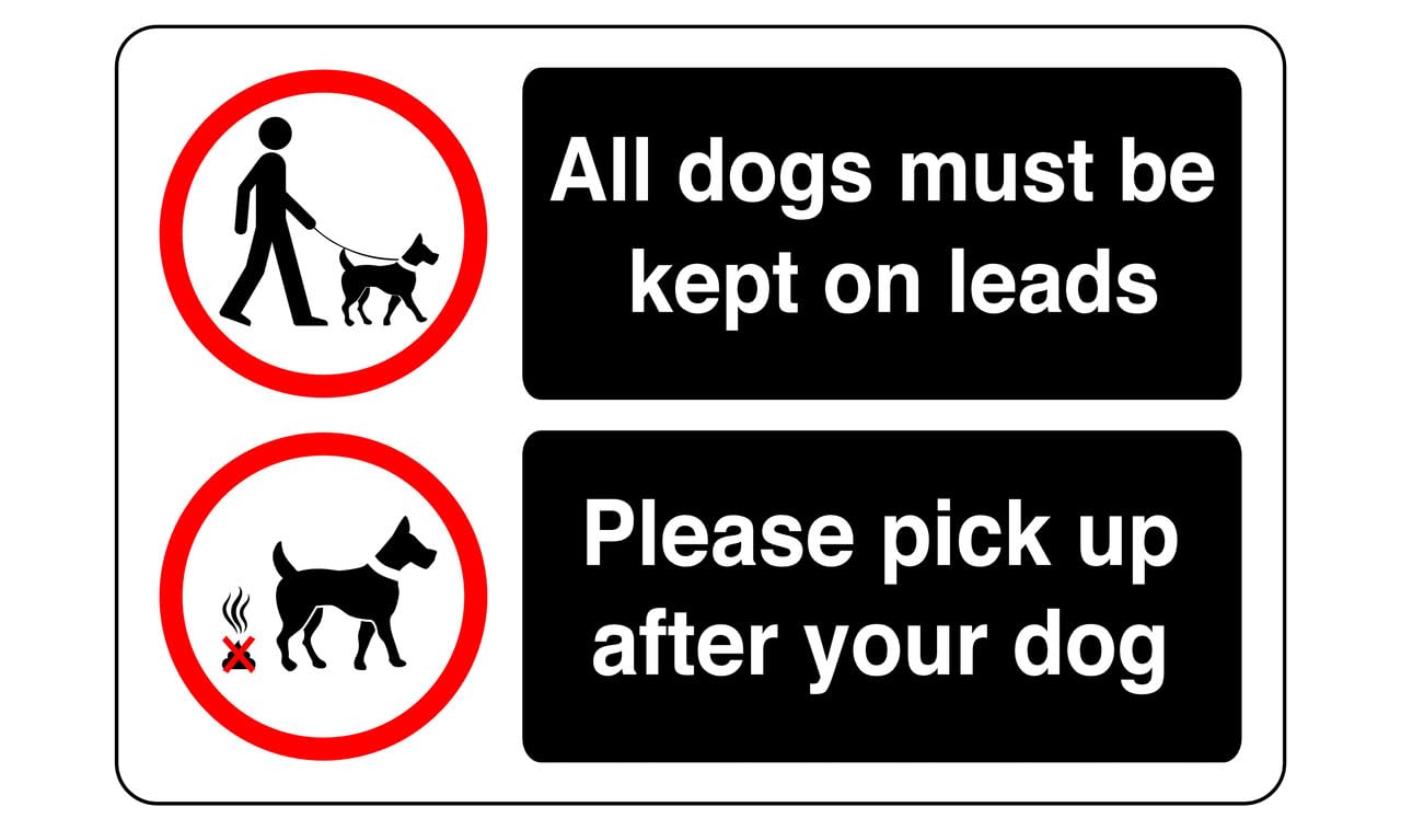 All dogs must be kept on leads pick up after your dog sign - 3mm Aluminum Dibond high-visibility and durability for indoor/outdoor usage (200mm x 150mm) Ensures Safety Within 5m Viewing Distance.