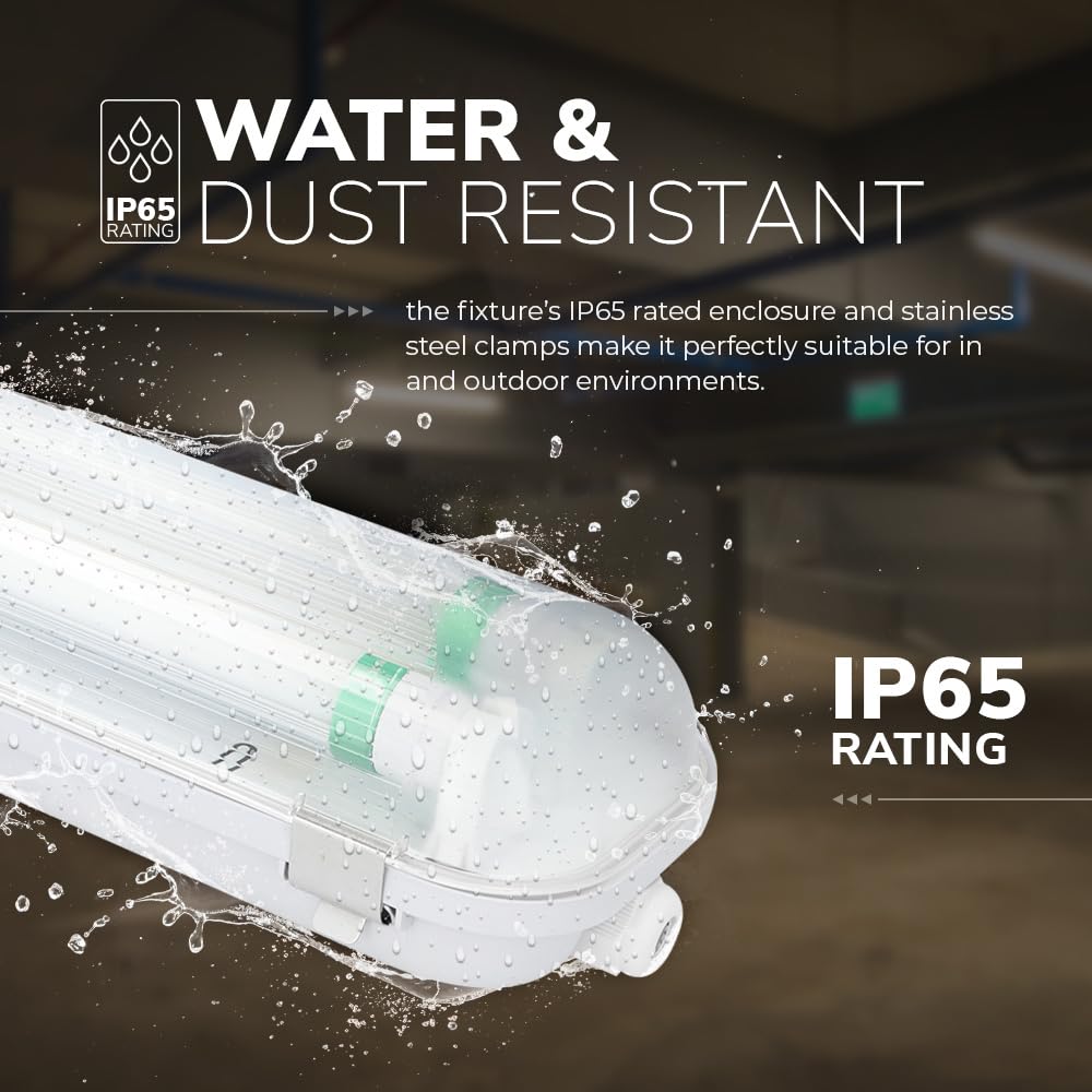 HOFTRONIC - Lámpara LED T8 para ambientes húmedos, IP65, 60 cm, 6000 K, 9 W, 2880 lm, 160 lm/W, incluye tubos LED sin parpadeos conectables - Luz para ambientes húmedos.