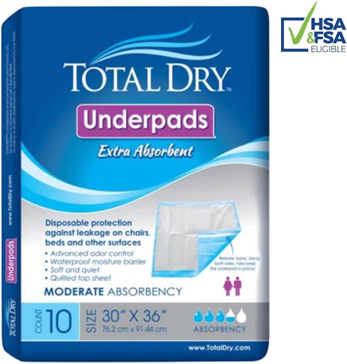 TotalDry Incontinence Bed Pads FSA HSA Approved Disposable Underpads