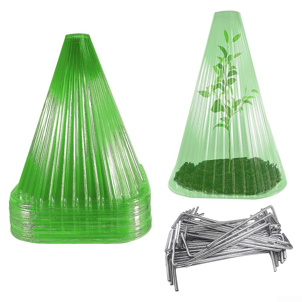 Lot de 10 cloches de protection pour plantes, cloches de jardin, couvercles en plastique, réutilisables à usage carré avec 20 clous