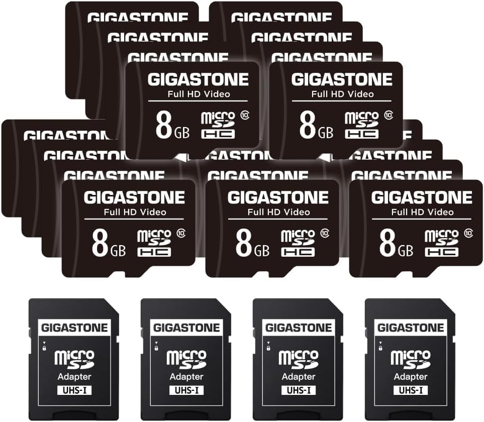 GIGASTONE 8GB 20-Pack Micro SD Card, Full HD Video, Surveillance Security Cam Action Camera Drone, 80MB/s Micro SDHC Class 10