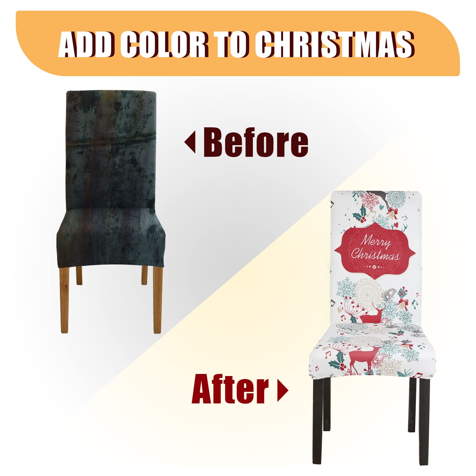 Jaotto Coprisedie Natalizie 6 Pezzi Coprisedia Elasticizzati con Schienale Fodere Coprisedie Universale per Sala da Pranzo Cucina Natale Coprisedia Lavabile Coperture per Sedie,Crema/Natale