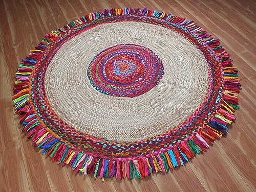 Tapis rond multicolore en coton et jute bohème Collection Circle - 5