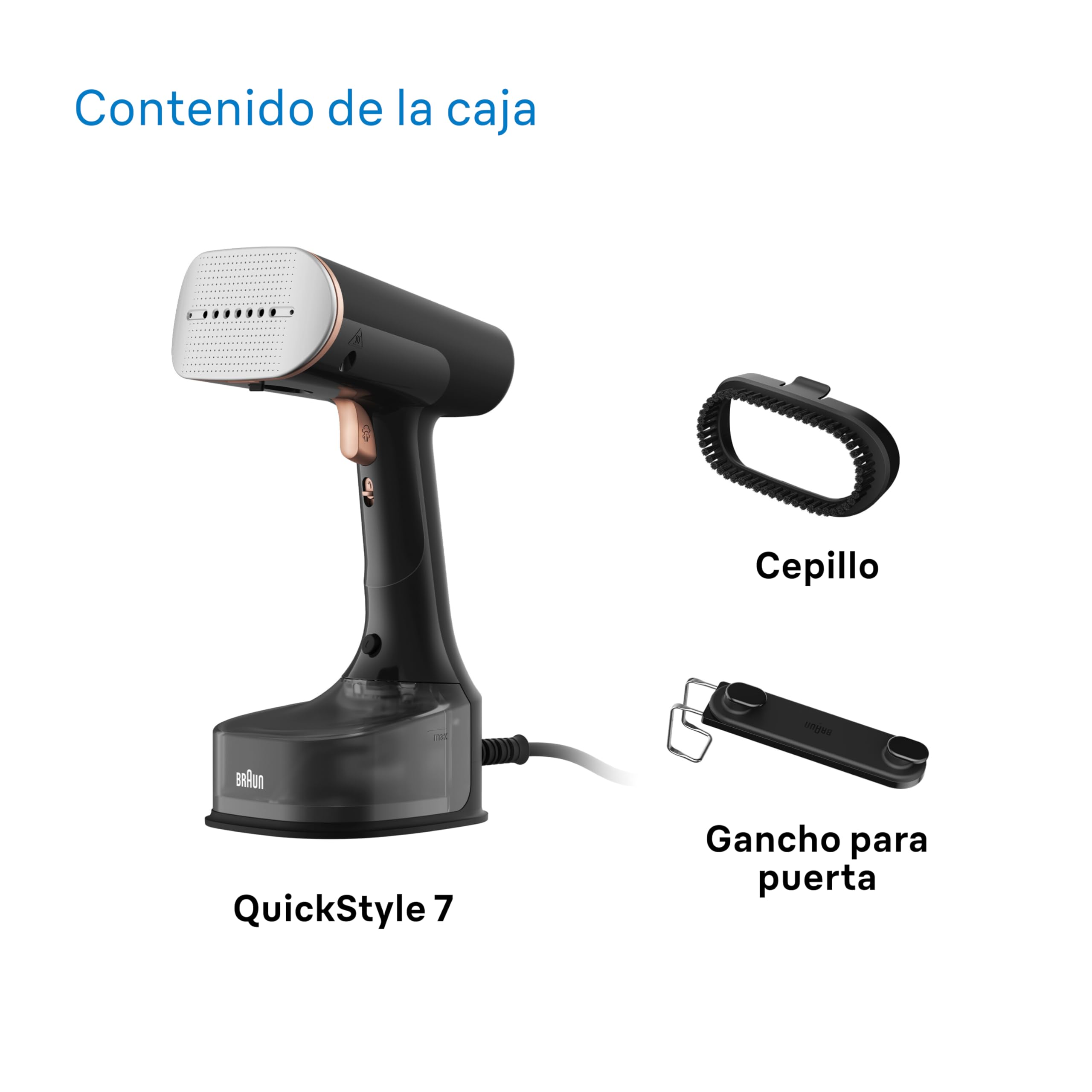 Braun QuickStyle 7 GS7077BK, Plancha de Vapor Vertical con Suela Calefactable FreeGlide 3D, Steamer con Calentamiento Rápido, Flujo Vapor 35 g/min, Capacidad 250 ml, Cable 3 m, 1600W, Negro