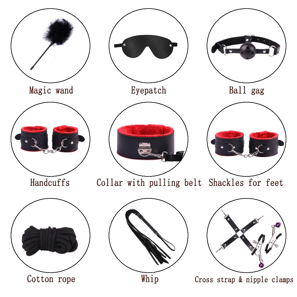 34 Pièces Kits de Bondage, SM Sex Toys Erotiques Set Adultes Toy pour Les Débutants, Érotiques Jouets Sexuels BDSM Anal Plug Menottes Masque Yeux Pour Sextape