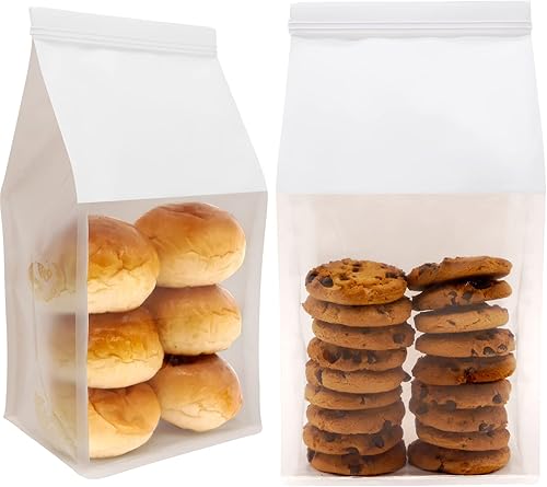 Miniatura 8 de 25 bolsas de panadería con ventana para galletas para embalaje de 5.1 x 4.3 x 11 pulgadas, papel de estaño marrón de estaño con cierre de lazo,