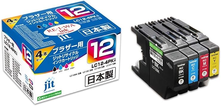 JIT Brother LC12-4PK Compatible 4-Color Set Recycled Ink, Made in Japan JIT-NB124P