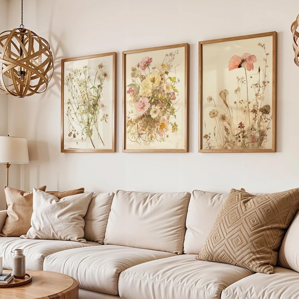 LTjiajuypd Canvas Prints Wall Art Floral Posters Pressed Flowers Botanical Decor Print Kitchen(30x50cm-3Pcs)