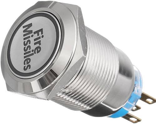 Miniatura 3 de ESUPPORT 12 V Momentario Vehículo Coche Vehículo LED Azul Luz Faro Botón Botón Metal Interruptor 0.748 in Fuego Misiles