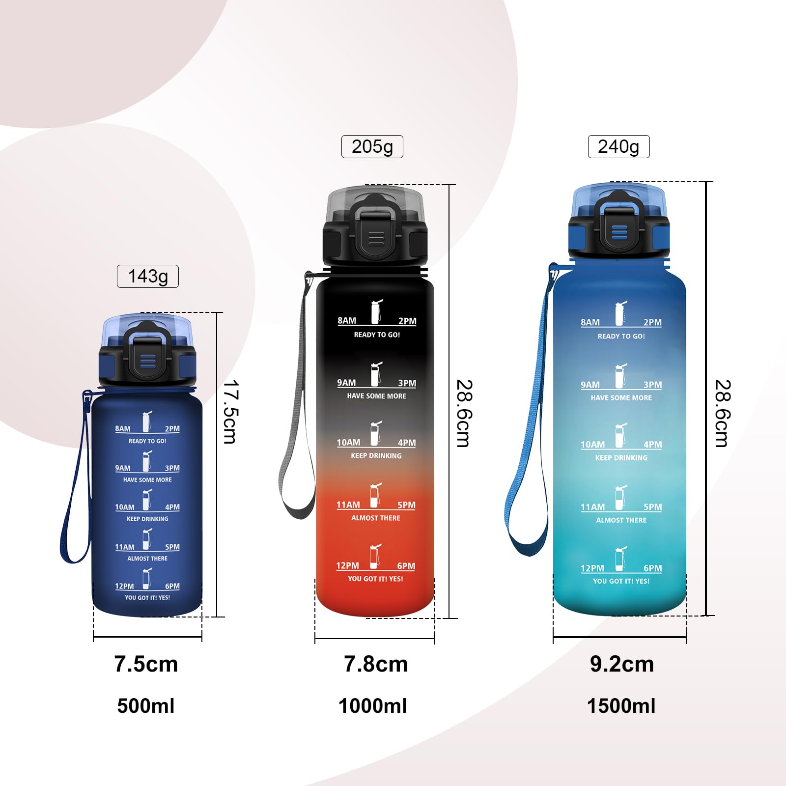 JAPORIA Borraccia 1L, Bottiglia Acqua Motivazionale con Cannuccia, Motivazione, Riutilizzabile, Grande, per Trekking, Viaggio, AriaAperta