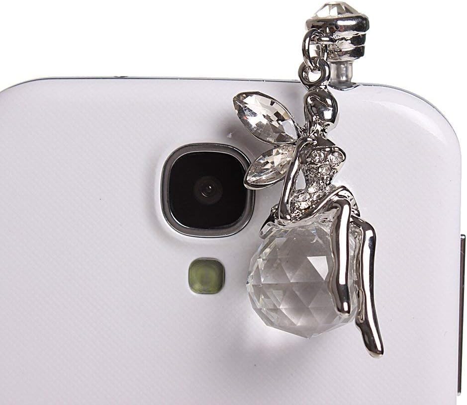 Smartele Bling Rhinestone Angela Flower Fairy Crystal Ball 3.5mm cellphone charms/earphone jack/anti-dust plug/dust stopper for iPhone 4/4S/5,Samsung Note 2/S3,HTC,etc (White)